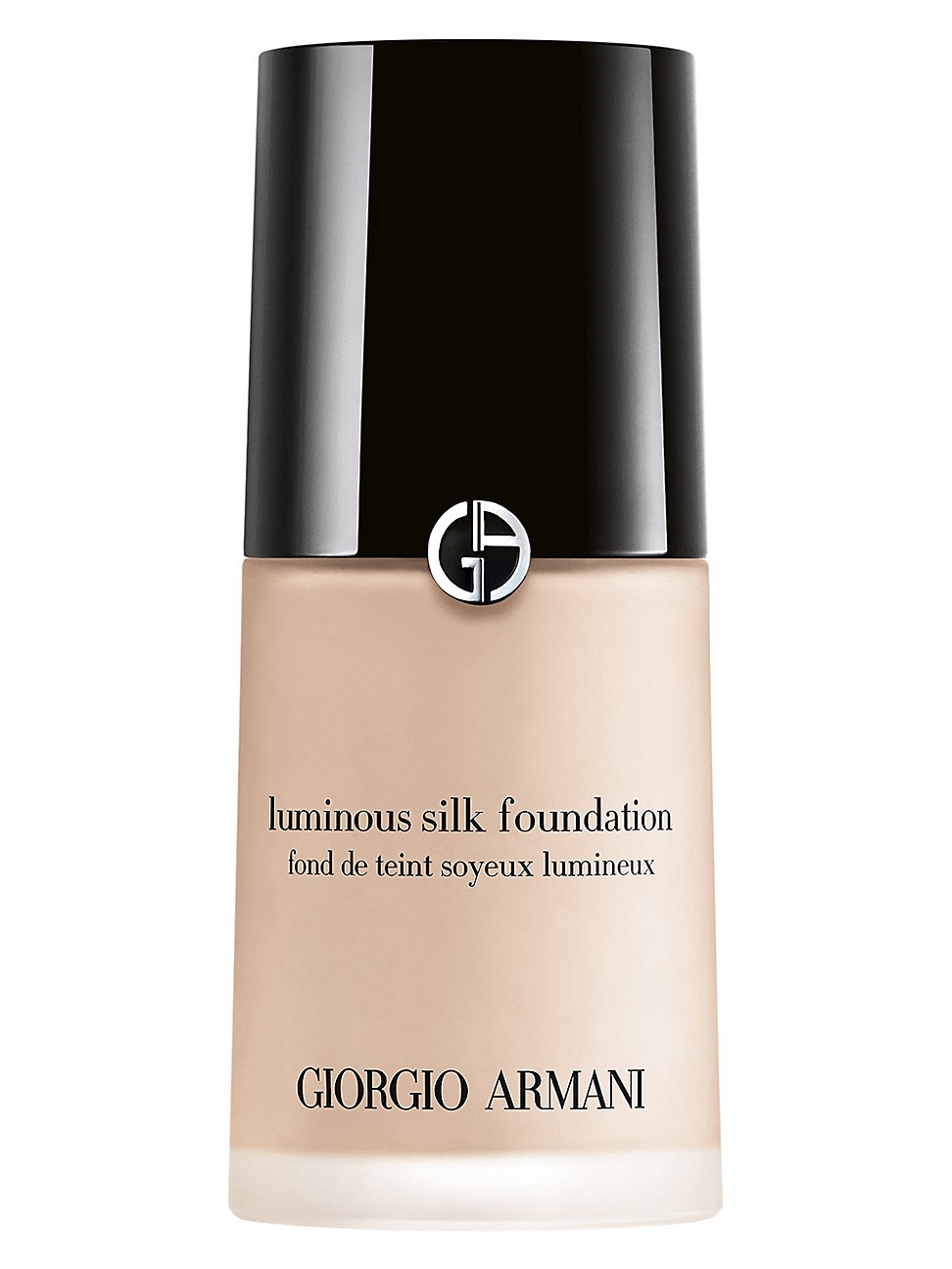 Luminous Silk Foundation by Giorgio Armani in a sleek glass bottle with a black cap, featuring the brand's logo and elegant typography, available in 30ml size.