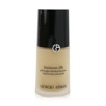 Luminous Silk Foundation in a sleek, clear glass bottle with a black cap, featuring the Giorgio Armani logo and labeled as shade 4, 30 ml.