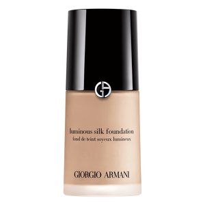 Luminous Silk Foundation by Giorgio Armani in a 30ml glass bottle, featuring a sleek black cap with the brand's logo and a soft beige shade labeled "5.1."