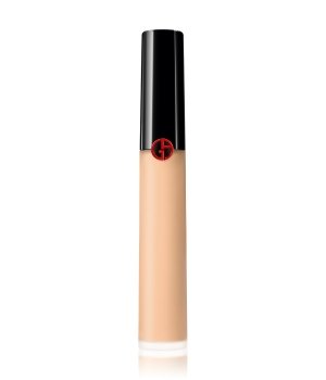 A sleek, cylindrical concealer tube with a glossy black cap and a red logo, containing a creamy beige formula labeled "Power Fabric Concealer - 3."
