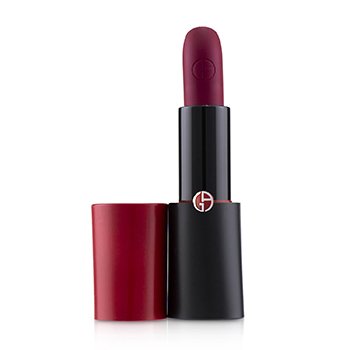 Deep burgundy matte lipstick in a sleek black and red tube, featuring the Giorgio Armani logo on the cap, showcasing a luxurious and elegant design.