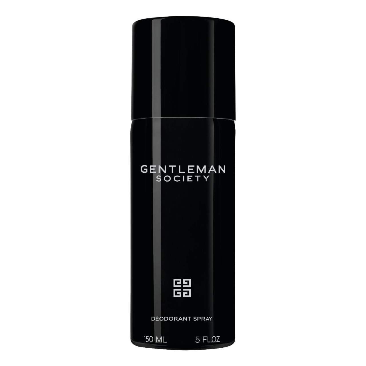 Black cylindrical deodorant spray bottle with a matte finish, featuring "GENTLEMAN SOCIETY" and "DÉODORANT SPRAY" in white text, and Givenchy logo at the bottom.