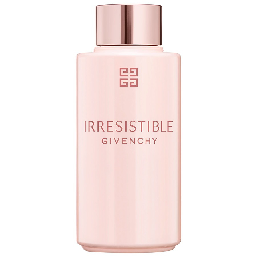 Light pink bottle of Givenchy Very Irresistible Body Milk, 200 ml, featuring a sleek design with a metallic rose gold cap and elegant branding on the front.