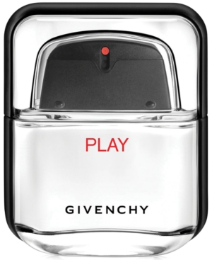 Clear glass bottle with a sleek black cap, featuring a red "PLAY" logo on the front, containing 1.7 fl. oz. of unisex Eau de Parfum.