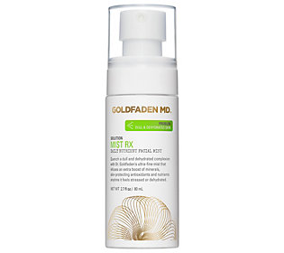 Goldfaden MD Mist RX Daily Nutrient Facial Mist in a white and gold spray bottle, featuring a pump top and elegant branding, designed for hydration and nourishment.
