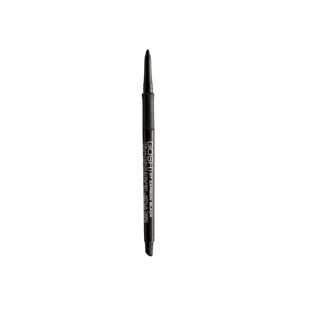 Black retractable eyeliner pencil labeled "The Ultimate Eyeliner with a Twist #07-carbon Black" by Gosh, featuring a smooth tip for precise application.