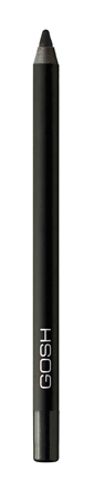 Gosh Velvet Touch Eyeliner in waterproof 022 Carbon Black, featuring a sleek black pencil design with a silver logo, ideal for precise application.