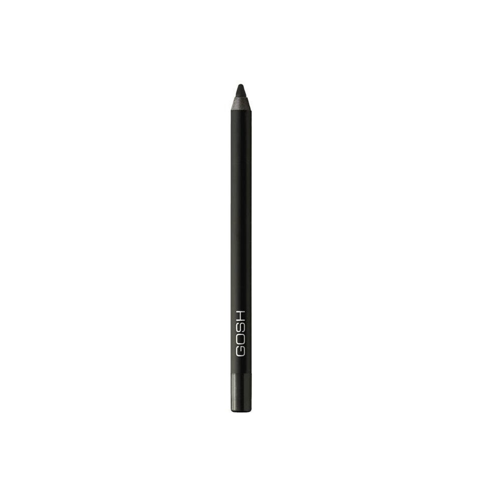 Black gel eyeliner pencil with a sleek design, featuring the brand name "GOSH" in white lettering on the side, ideal for precise application.