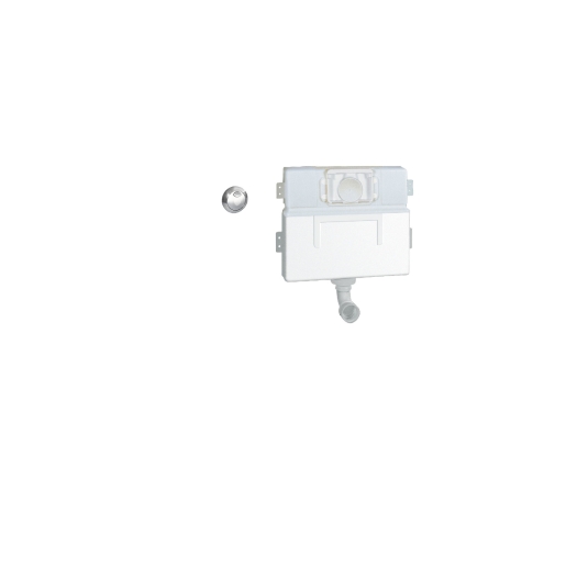 Grohe dual flush toilet tank in white with a Starlight chrome actuator plate, designed for in-wall installation, featuring a sleek and modern appearance.