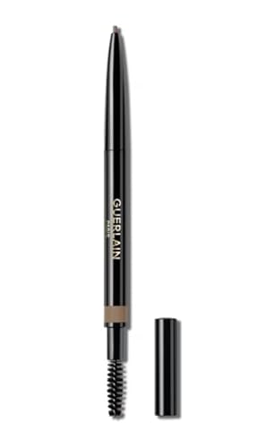 Guerlain Brow G pencil in #01 Blonde, featuring a sleek black casing, a fine tip for precision, and a built-in spoolie brush for blending.