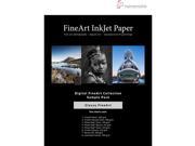 Hahnemuhle FineArt Test Pack A3+ features glossy paper samples, showcasing a sleek black background with detailed text about digital inkjet paper options and their specifications.