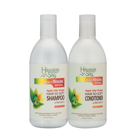 Hawaiian Silky Hawaiian Silky Apple Cider Vinegar Shampoo + Conditioner Duo with Black Castor Oil  12 Fl Oz by Hair So Soft 14-in-1 Miracles