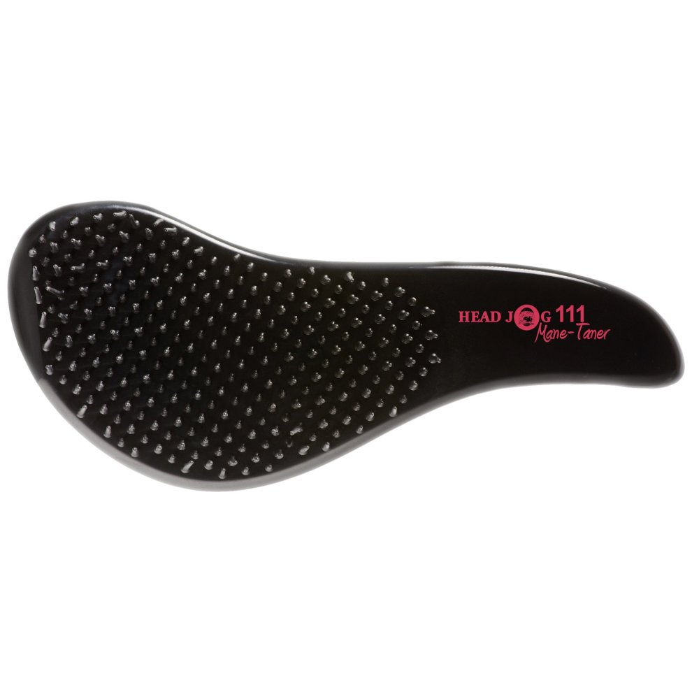 Candy pink mane tamer brush with a sleek black handle, featuring flexible bristles for gentle detangling and a smooth finish, marked with "Head Jog 111 Mane Tamer."