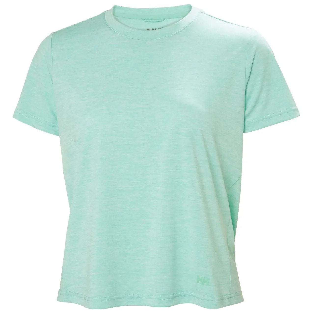 Light mint green women's jersey t-shirt by Helly Hansen, featuring a relaxed fit, short sleeves, and a subtle logo on the front.