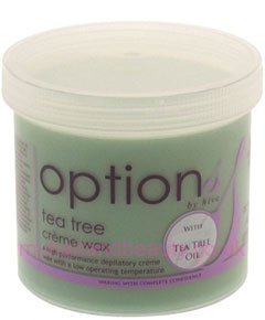 Green tub of Hive Depilatory Tea Tree Wax Lotion, 425g, featuring a smooth, creamy texture and labeled with "Tea Tree" and "3 for 2 SPECIAL OFFER" prominently displayed.