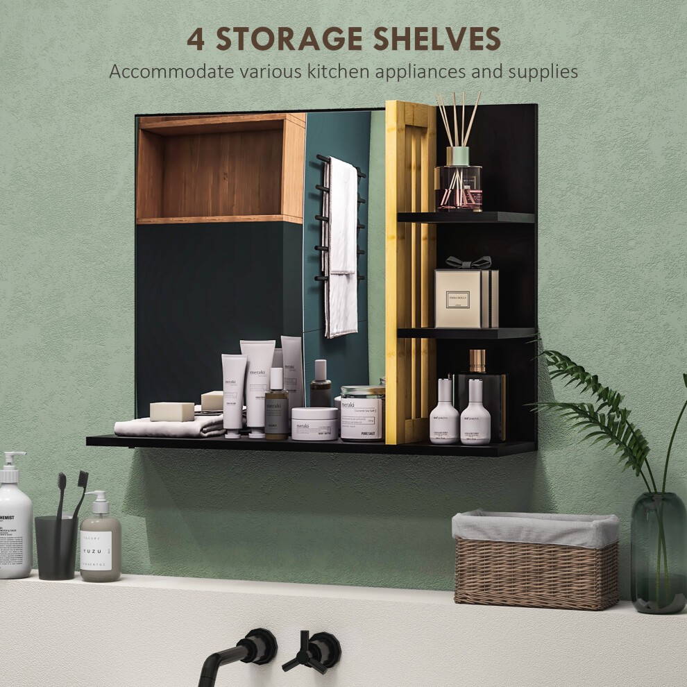 HOMCOM 4 Shelf Black Mirror Wall Mount Vanity Mirror - image 3