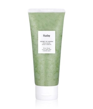 Green tube of Huxley Sweet Therapy women's scrub mask, 120g, featuring a minimalist white label with brand name and product details.