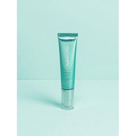 A teal tube of HydroPeptide AquaBoost Oil Free Moisturiser stands upright against a mint green background, featuring six peptides for oily, acne-prone skin.