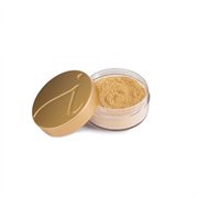 Loose mineral foundation in a clear jar with a gold lid, labeled "Jane Iredale Amazing Base SPF 20," in the shade Bisque, weighing 0.37 oz.