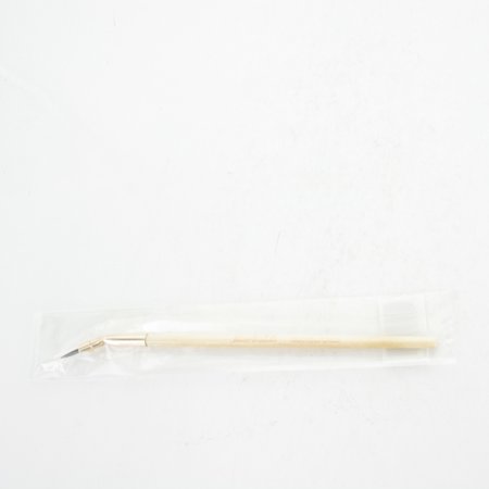 Bent liner brush featuring a rose gold metal ferrule and a slender white handle, packaged in clear plastic for protection.