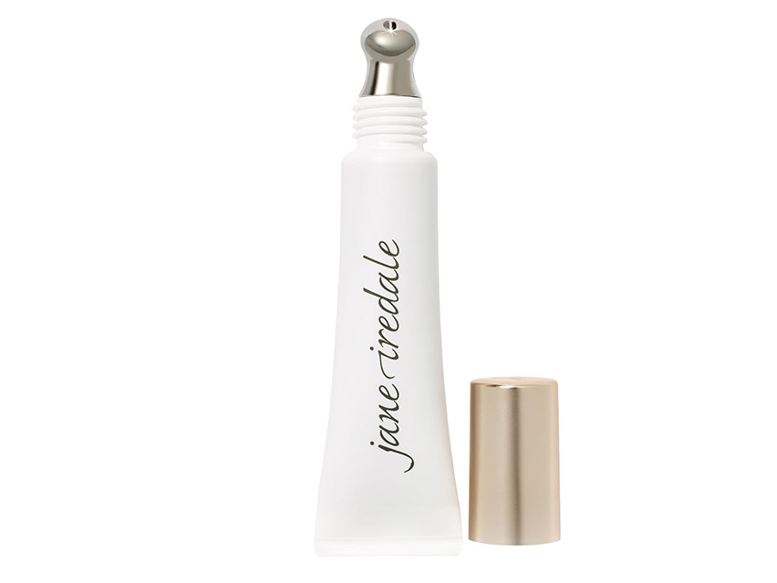 White tube with a silver rollerball applicator and a gold cap, labeled "jane iredale," containing dark golden beige concealer for under-eye use.