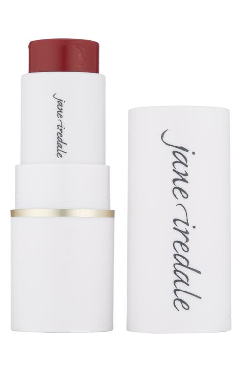 White blush stick container with gold band, featuring the name "jane iredale" in elegant script, topped with a deep red shade labeled "Ember."