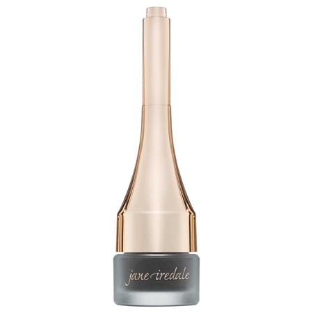 Jane Iredale Mystikol Powdered Eyeliner in Smoky Quartz, featuring a sleek gold and gray container with a tapered applicator for precise eyeliner application.