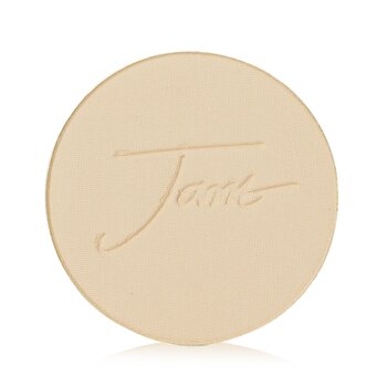 Round, light beige mineral foundation refill with a textured surface and embossed "Jane" logo, packaged in a compact size of 9.9g/0.35oz, offering SPF 20 protection.