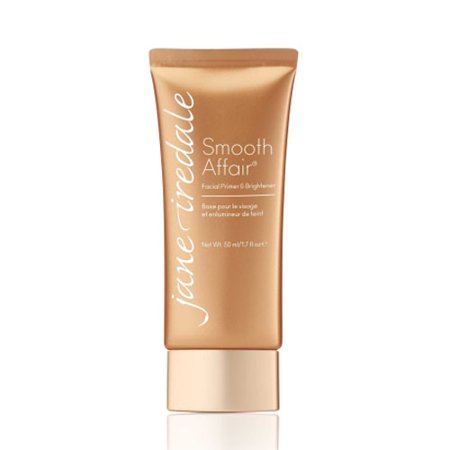 Gold and white tube of Jane Iredale Smooth Affair Facial Primer & Brightener, 1.7 oz, featuring elegant branding and a sleek design.