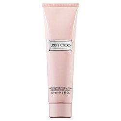 Light pink tube of Jimmy Choo Body Lotion, 100ml, featuring a sleek design with a silver logo label and a flip-top cap.