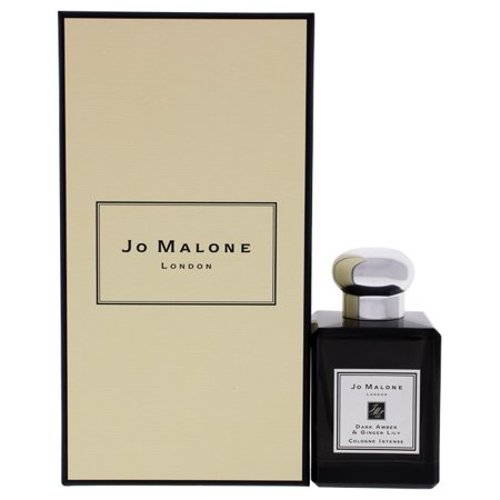 Jo Malone Dark Amber & Ginger Lilly EDC 50ml features a sleek black glass bottle with a silver cap, presented in a cream-colored box with elegant black lettering.