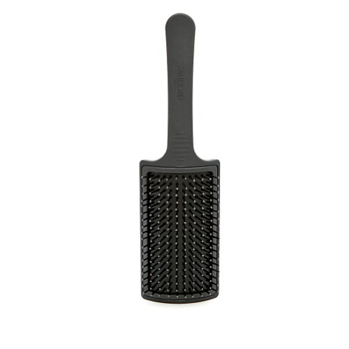 Black Arconic™ Curved Paddle Brush by John Gillespie features a wide, flat surface with flexible bristles and a comfortable handle for easy styling.