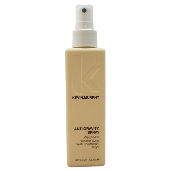 Light beige spray bottle with a sleek design, featuring a white spray nozzle and embossed "K" logo, labeled "ANTI.GRAVITY SPRAY" in black text.