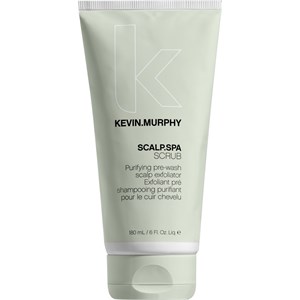 Light green tube of Kevin Murphy SCALP SPA SCRUB, 180ml, featuring a minimalist design with a large "K" logo and white text, designed for scalp exfoliation.