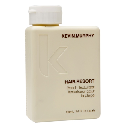 Cream-colored bottle with a matte finish, featuring the brand name "KEVIN.MURPHY" and "HAIR.RESORT" in bold text, 150ml size, designed for beachy hair texture.