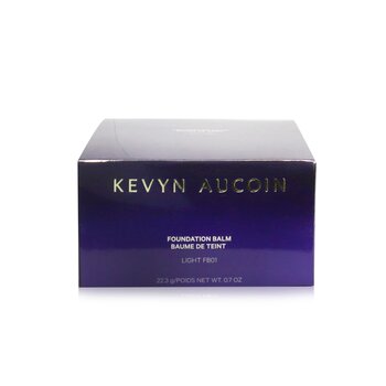 Purple box with a glossy finish, featuring "Kevyn Aucoin" in gold lettering and "Foundation Balm" in white, labeled as "Light FB01" on the front.