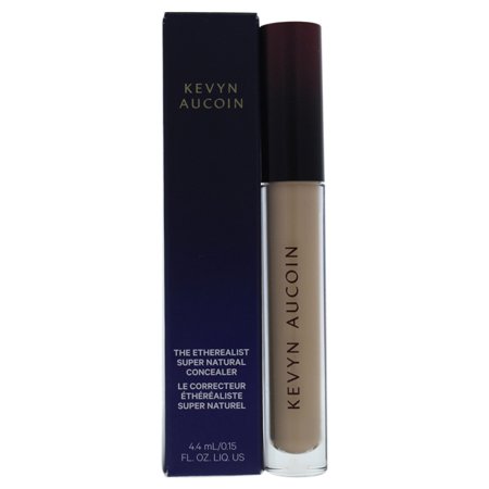 Etherealist Super Natural Concealer by Kevyn Aucoin in Light EC 02, featuring a sleek glass tube with a dark cap and a gradient purple box, highlighting its creamy beige shade.
