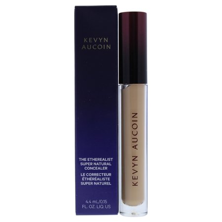 Debenhams The Etherealist Super Natural Concealer in Medium EC 3, featuring a sleek glass tube with a gold and dark purple cap, displaying a light beige concealer shade.