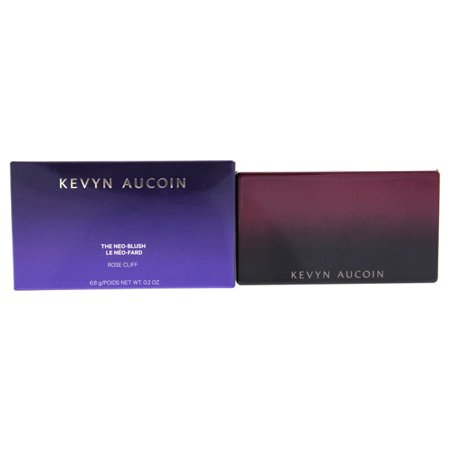 Compact blush featuring a gradient purple to deep red exterior, labeled "Kevyn Aucoin" and "The Neo-Blush," with "Rose Cliff" shade indicated on the front.