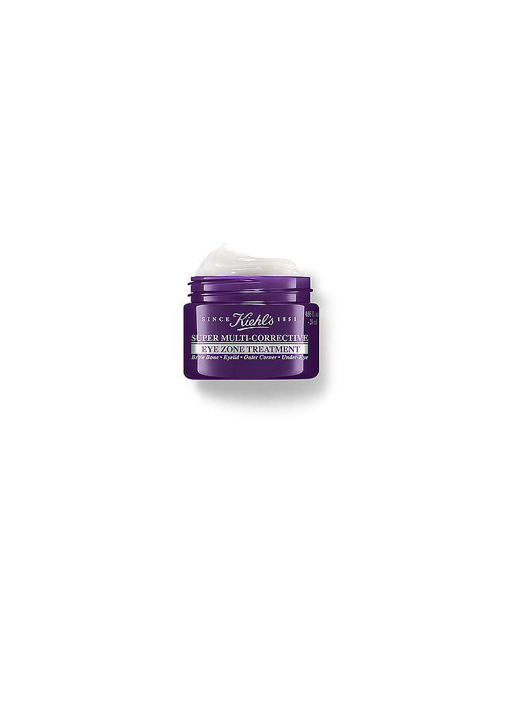 Kiehl's Super Multi-Corrective Eye Zone Treatment in a small purple jar with a white cream inside, featuring a sleek design and clear labeling.