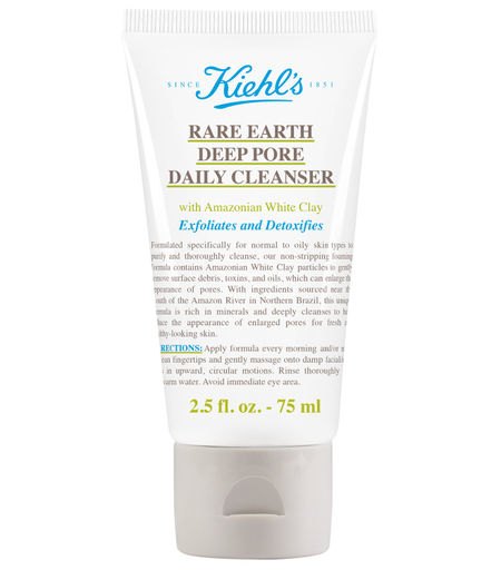 Kiehl's Rare Earth Deep Pore Exfoliating Daily Cleanser in a 2.54 fl oz white tube, featuring a blue and black label with product details and a clean, minimalist design.