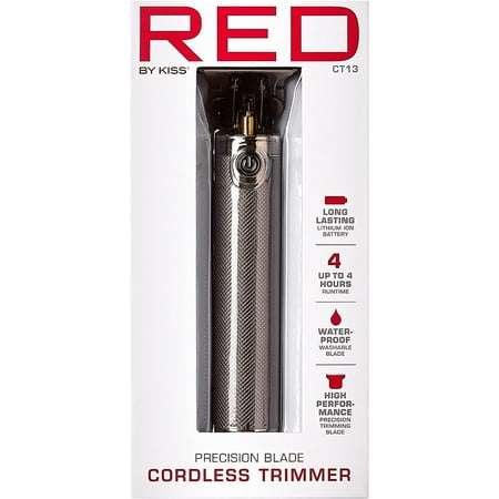Cordless hair trimmer in cool gray with a precision blade, featuring a textured grip, waterproof design, and a long-lasting lithium-ion battery for up to 4 hours of use.