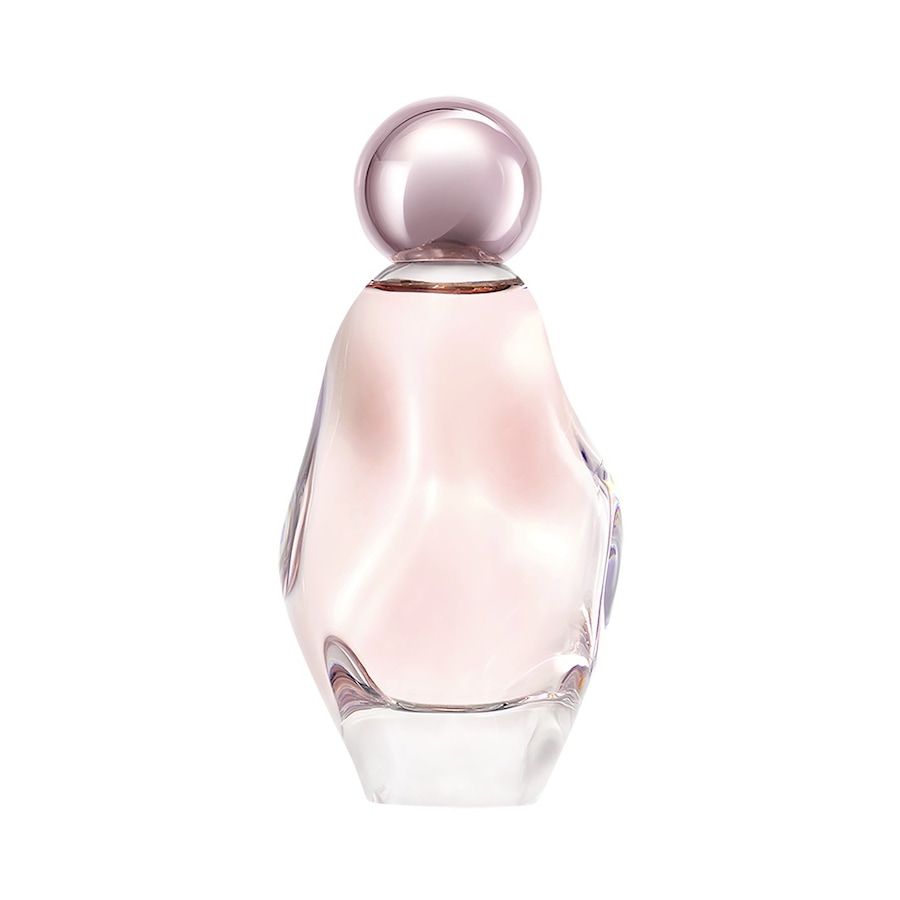 Cosmic Kylie Jenner Eau De Parfum in a curvy glass bottle with a soft pink hue and a round, metallic pink cap, featuring a sleek and modern design.