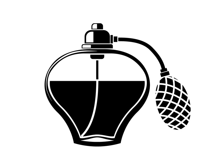 Clear glass fragrance bottle with a round shape, featuring a silver spray nozzle and a decorative black atomizer, labeled "Lacoste L'homme Eau De Toilette 150ml."
