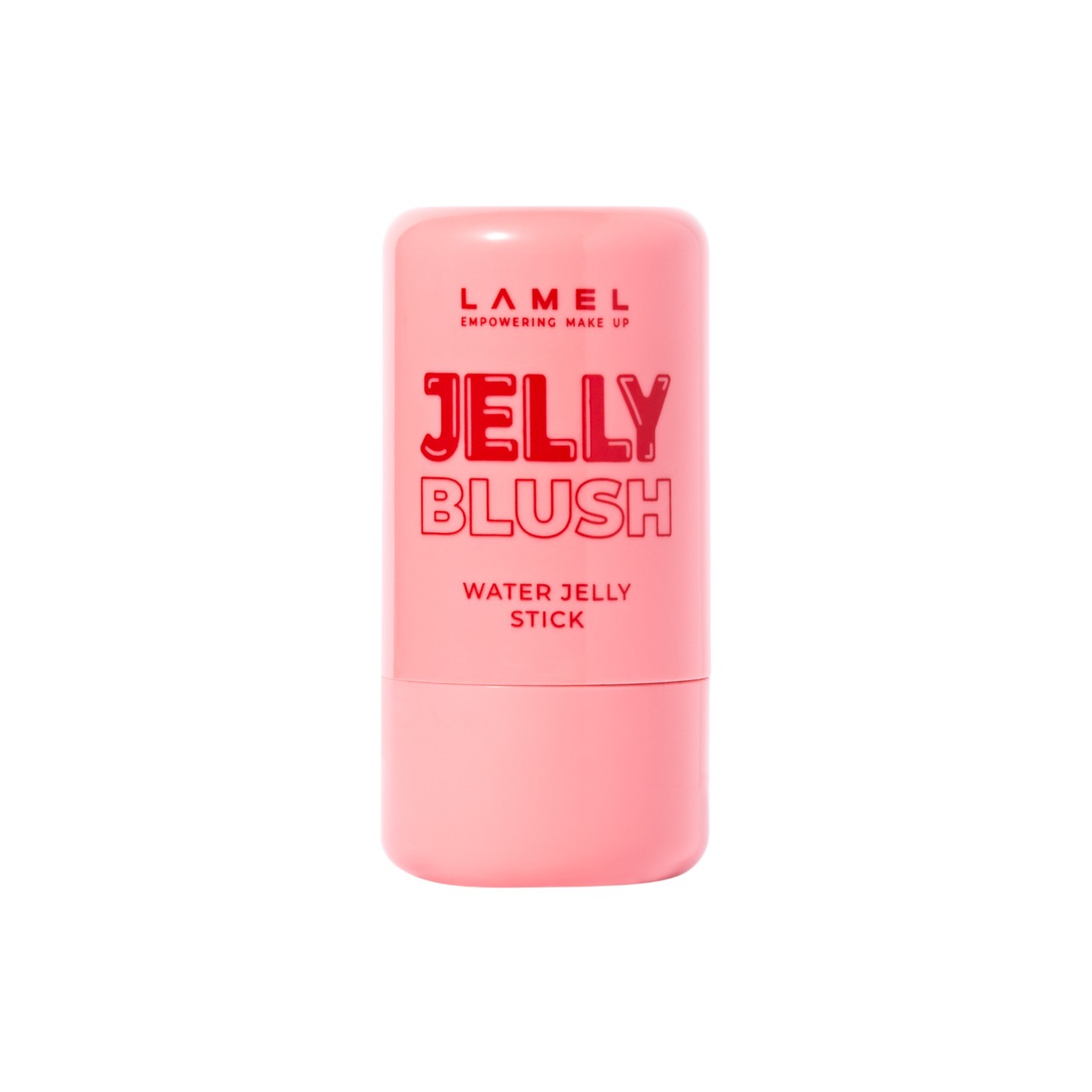 Lamel Water Jelly Blush Fard Stick in a vibrant pink tube, featuring bold red lettering that reads "JELLY BLUSH" and "WATER JELLY STICK."