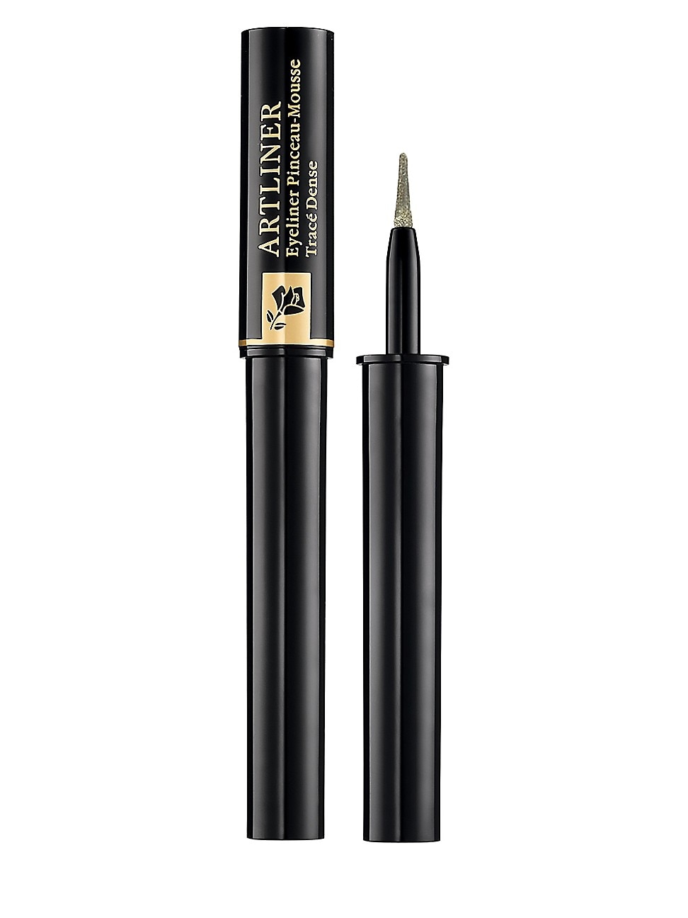 Lancôme Artliner Precision Point Eyeliner features a sleek black tube with a gold label, topped with a fine applicator tip for precise makeup application.