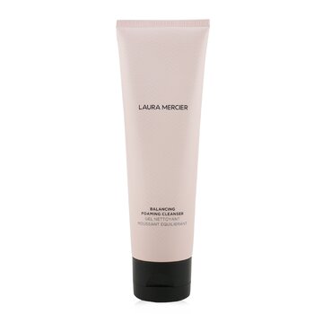 Light pink tube of Laura Mercier Balancing Foaming Cleanser, 125 ML, with black cap and minimalist black text on the front.