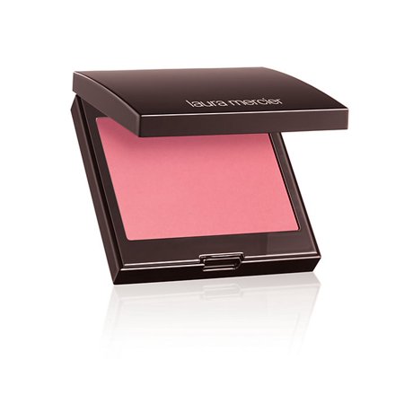 Compact blush in a sleek dark brown case, featuring a soft pink powder inside, designed for a natural flush of color.