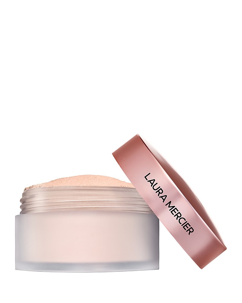 Translucent Loose Setting Powder in Tone-up Rose, featuring a clear container with a rose gold lid, showcasing a light pink powder inside.