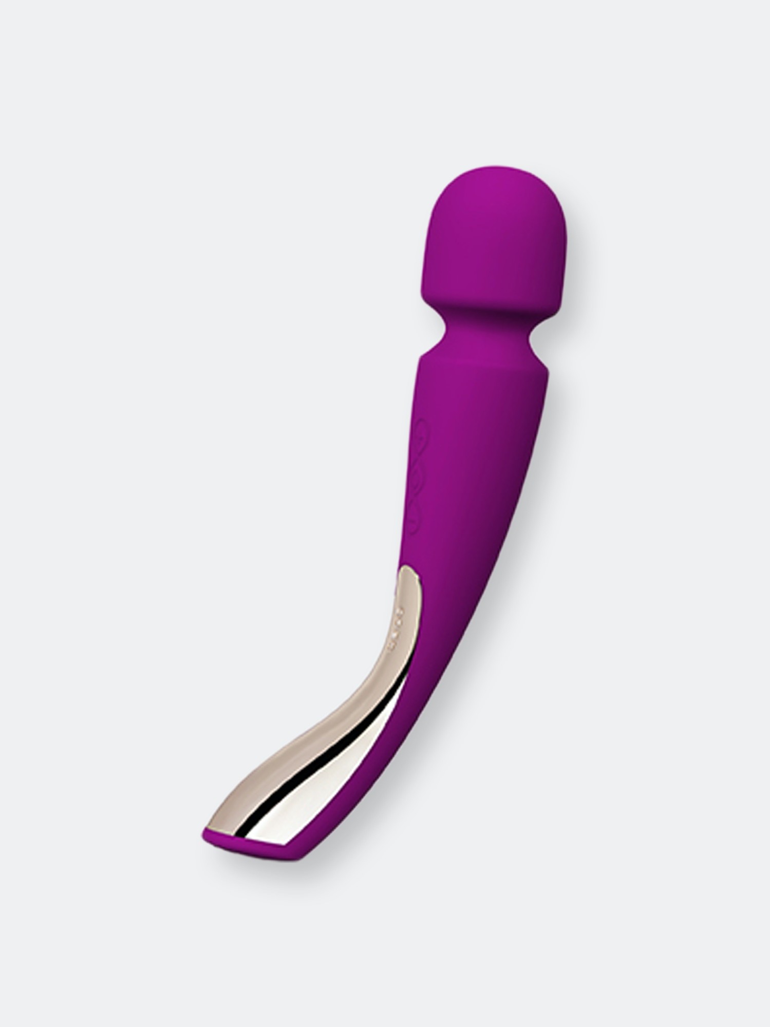 LELO Smart Wand 2 in deep rose features a sleek, curved design with a soft silicone body and a shiny silver accent along the side for enhanced stimulation.